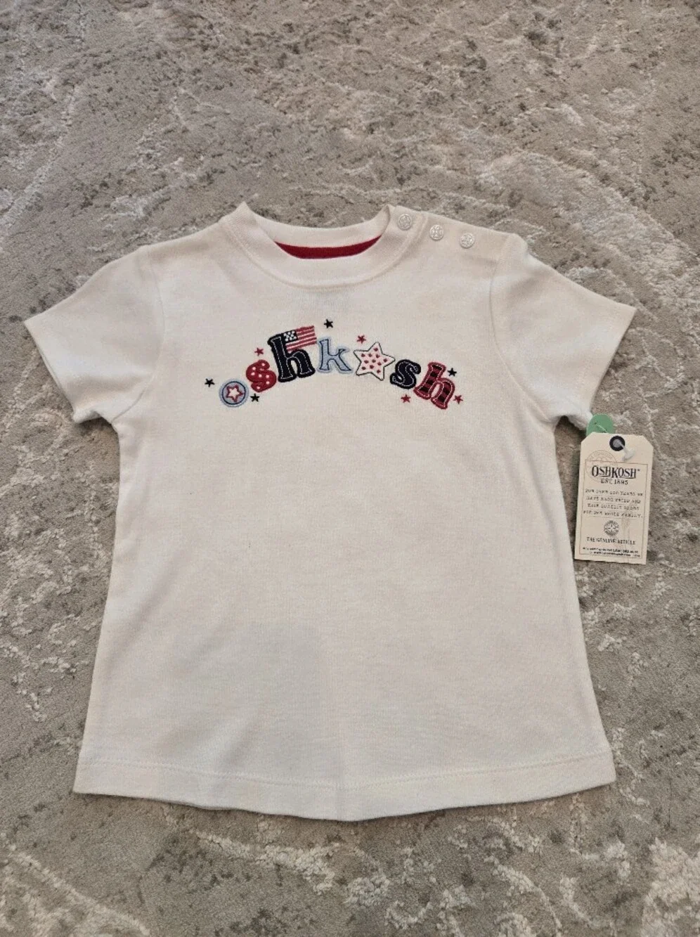 Vintage Y2k OshKosh B'gosh White Short Sleeve Tee with Patriotic Logo NWT